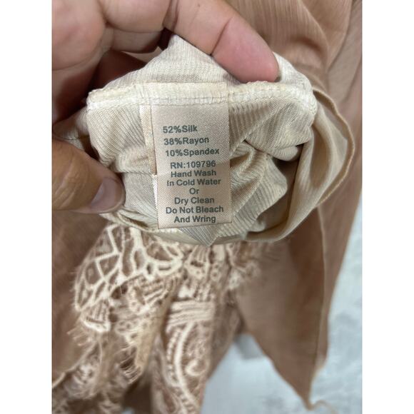 Pretty Angel Tunic Medium Tan Lace Trim Gauze Layered Silk Blend Fairy - Picture 8 of 11